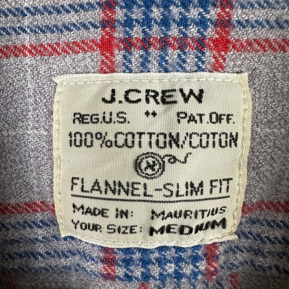 J. Crew Men's M Flannel Shirt Grey Blue Red Plaid Slim Fit Soft Vintage NEW